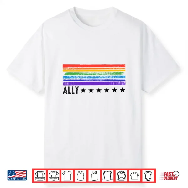 Retro Lgbtq Ally Pride Month Rainbow Stars Lgbt Flag Shirt