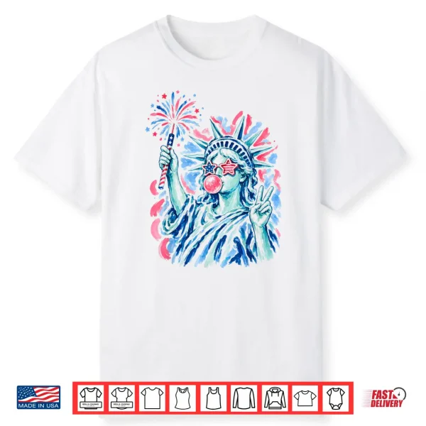 Statue Of Liberty Blowing Bubble Women Patriotic 4Th Of July Shirt