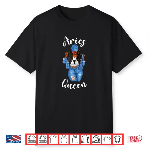 Streetwise Aries Black Queen Afro Womens Zodiac Birthday Shirt