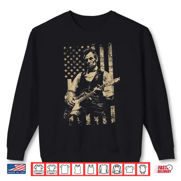 Sweatshirt Abe Lincoln Playing Guitar USA Flag 4th July Lincoln Guitar Shirt