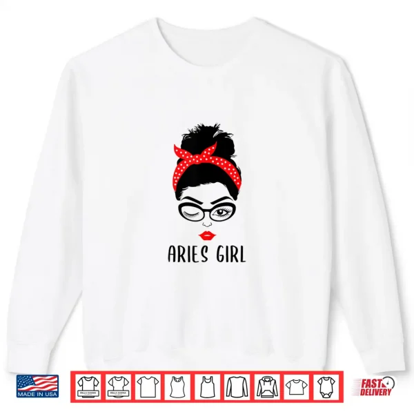 Sweatshirt Aries Girl Astrology Wink Eye Woman Face Zodiac Gift Shirt