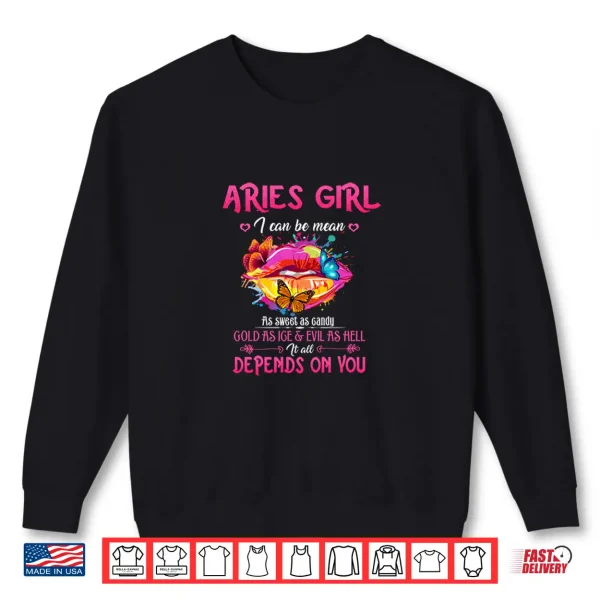 Sweatshirt Aries Girl Lips March April Queen Birthday Zodiac Womens Shirt