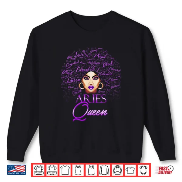Aries Girl Womens Purple Afro Queen Black Zodiac Birthday Shirt 2 Sweatshirt Aries Girl Womens Purple Afro Queen Black Zodiac Birthday Shirt