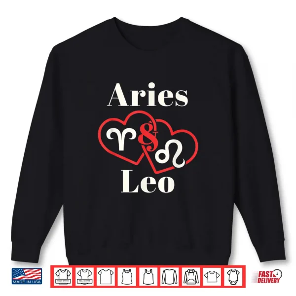 Sweatshirt Aries Leo Zodiac Couples Astrology Heart Valentines Day Shirt