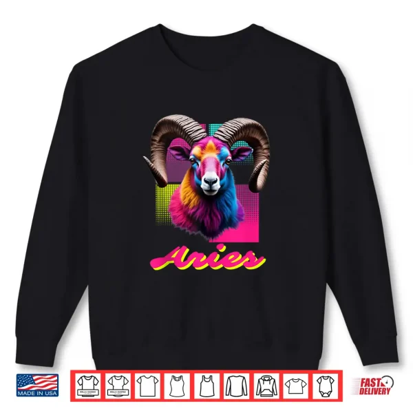 Sweatshirt Aries Neon Ram Head Retro Zodiac Design Ram Lovers Aries Shirt