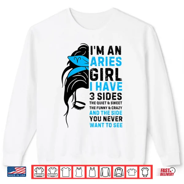 Sweatshirt Aries Queen Aries Zodiac Sign Messy Bun Women Girls Ladies Shirt