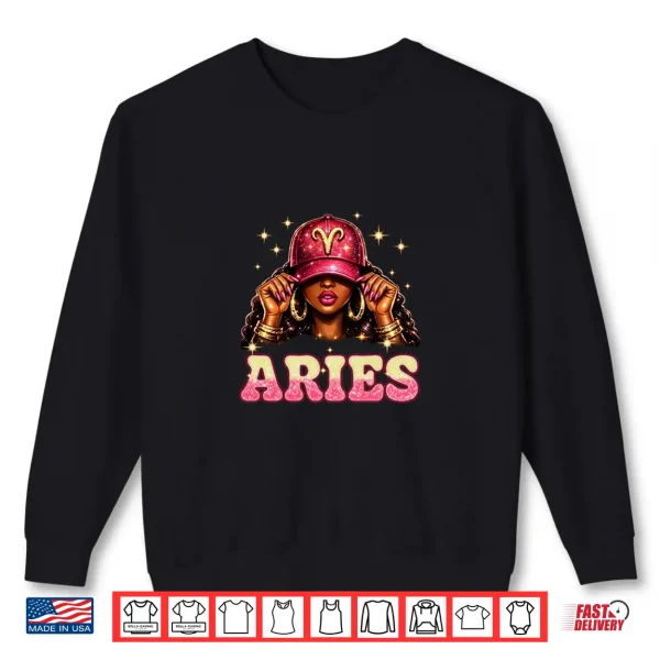 Sweatshirt Aries Queen Black Girl Women Cap with Zodiac Sign Afro Girl Shirt