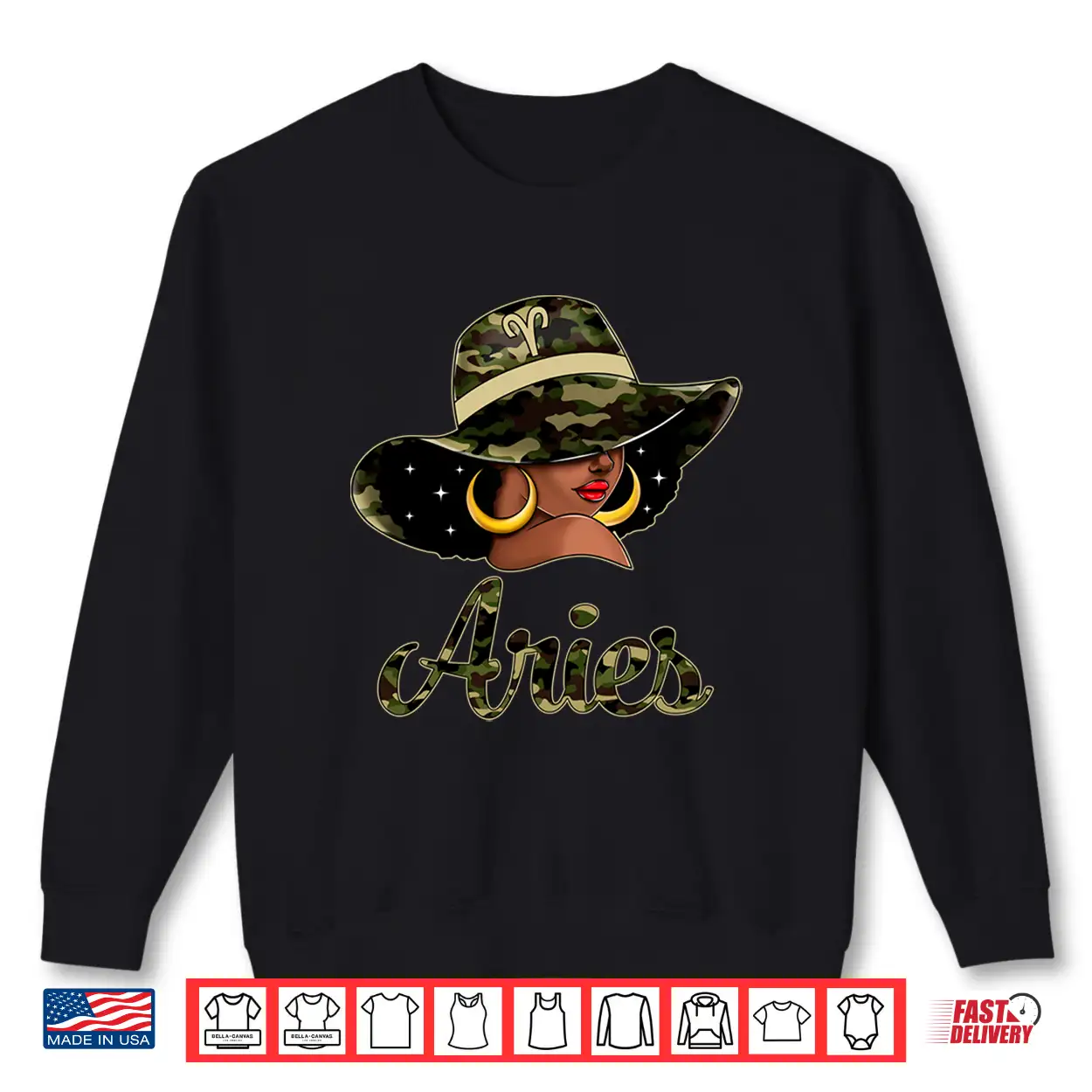 Aries Queen Black Woman With Hat Camo Afro Woman Zodiac Shirt Aries Queen Black Woman With Hat Camo Afro Woman Zodiac Shirt