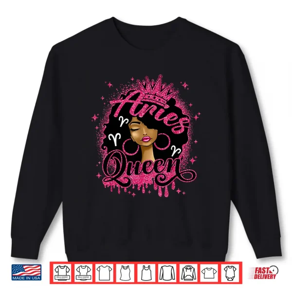 Aries Queen Curly Afro Woman Girl Birthday Zodiac Sign Shirt 2 Sweatshirt Aries Queen Curly Afro Woman Girl Birthday Zodiac Sign Shirt