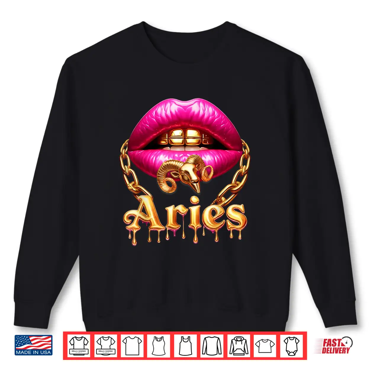 Aries Queen Girl Zodiac Birthday Women Pink Lips Gold Chain Shirt Aries Queen Girl Zodiac Birthday Women Pink Lips Gold Chain Shirt