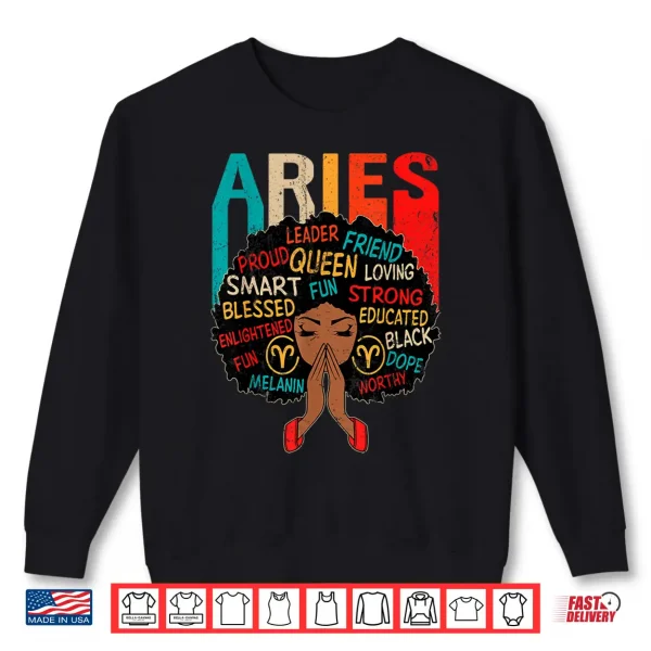 Aries Queen Retro Afro Black Women Zodiac Sign Shirt 2 Sweatshirt Aries Queen Retro Afro Black Women Zodiac Sign Shirt