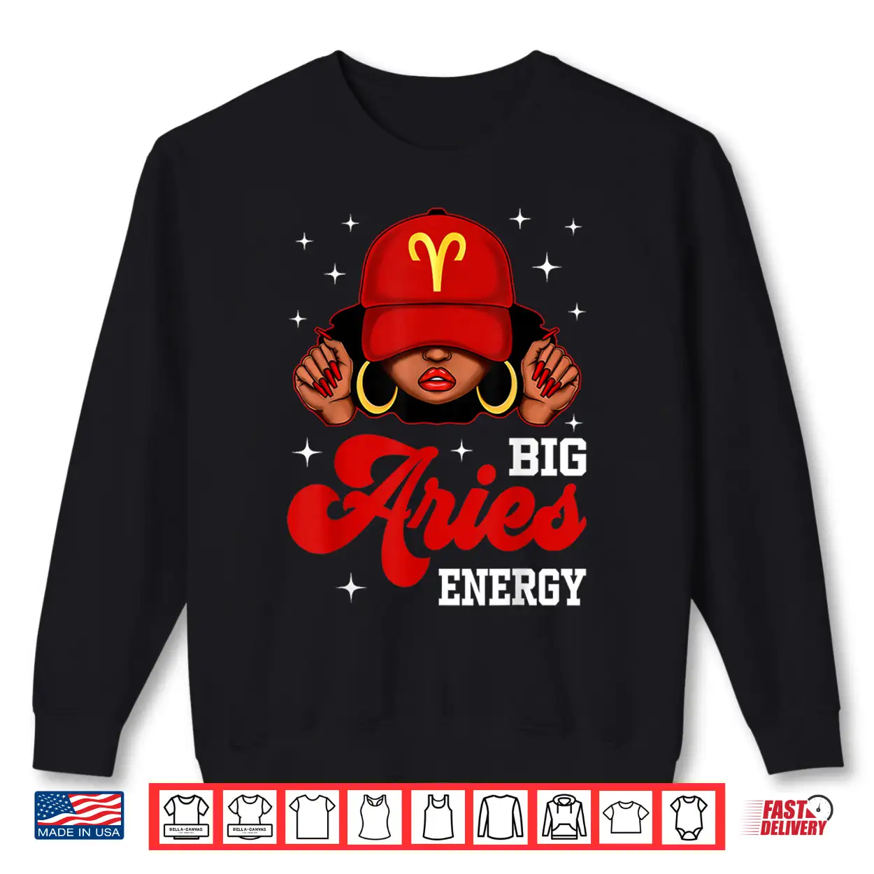Big Aries Energy Black Woman With Red Cap Zodiac Shirt Big Aries Energy Black Woman With Red Cap Zodiac Shirt