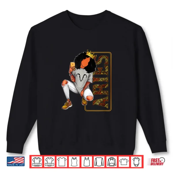Sweatshirt Black Queen Aries Girl Melanin Black Women Horoscope Shirt