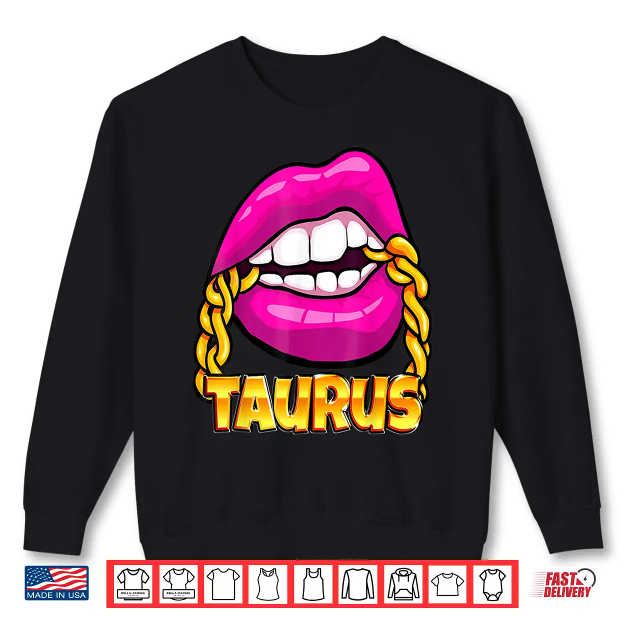 Black Queen Juicy Lips Pink Gold Chain Taurus Zodiac Sign Shirt Black Queen Juicy Lips Pink Gold Chain Taurus Zodiac Sign Shirt