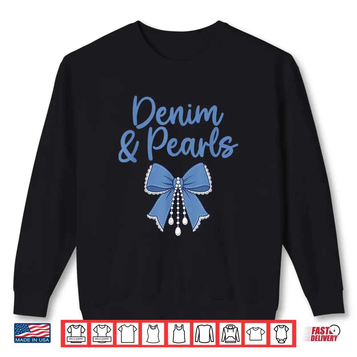 Denim And Pearls Girl Fashionable Coquette Bow Trendy Jeans Shirt Denim And Pearls Girl Fashionable Coquette Bow Trendy Jeans Shirt