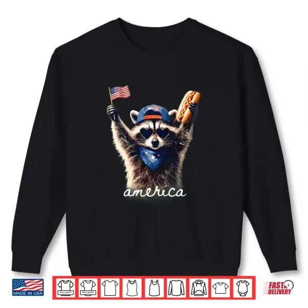 Sweatshirt Feral Free American Racoon Funny 4th of July Graphic Shirt