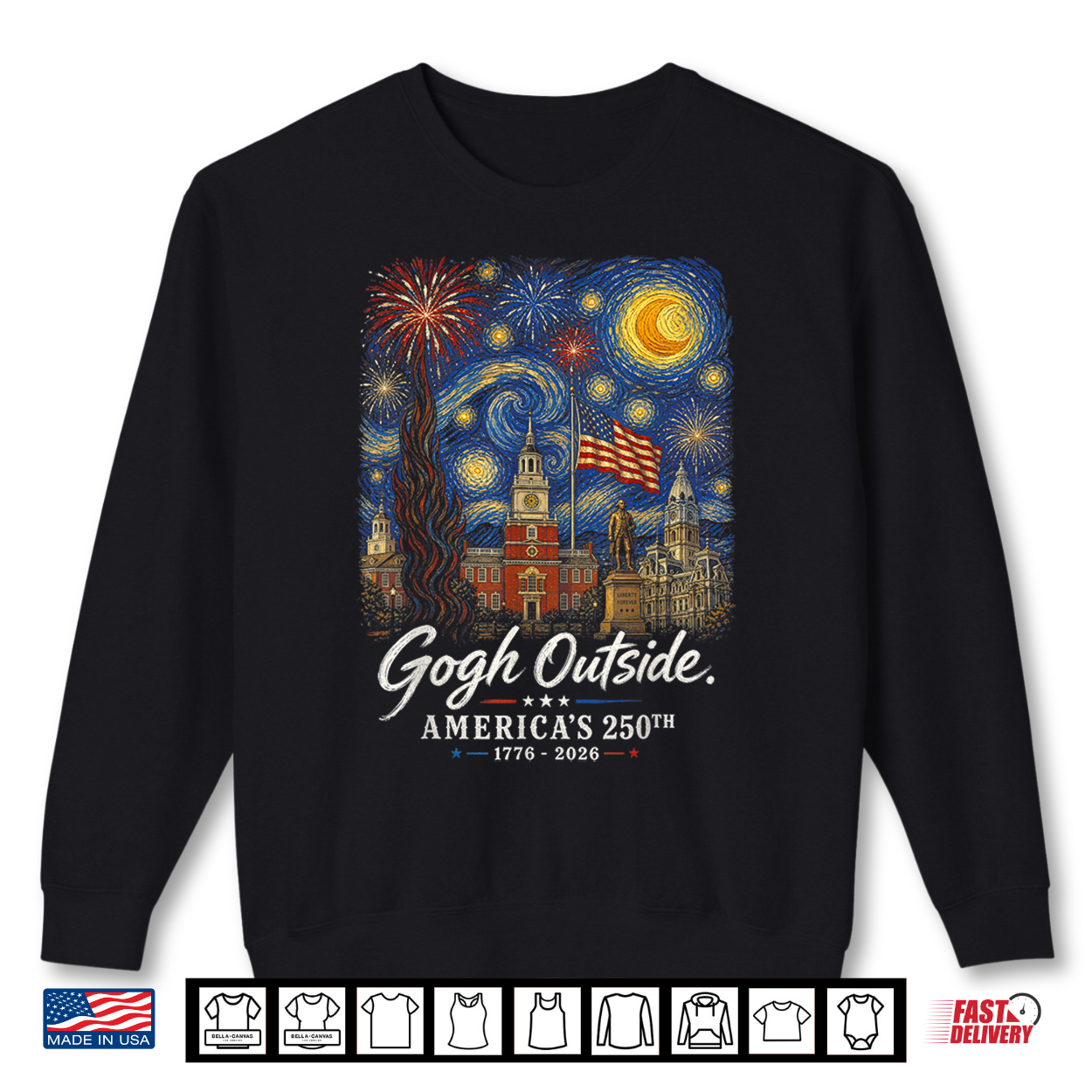 Gogh Outside 250Th Anniversary 1776 2026 Starry Night Usa Shirt Gogh Outside 250Th Anniversary 1776 2026 Starry Night Usa Shirt