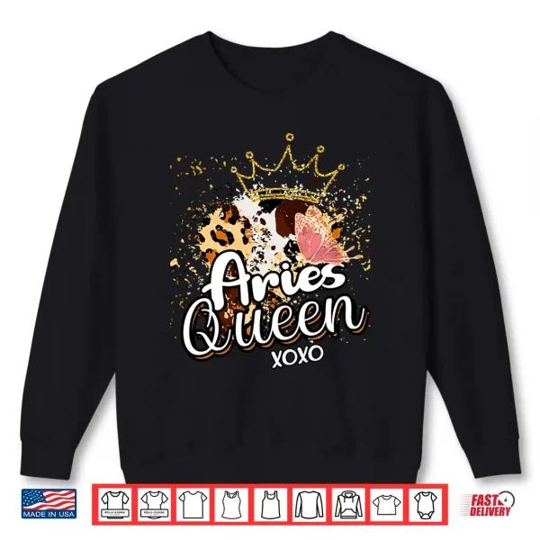 Leopard Aries Queen Zodiac Sign Butterfly Golden Crown Shirt 2 Sweatshirt Leopard Aries Queen Zodiac Sign Butterfly Golden Crown Shirt