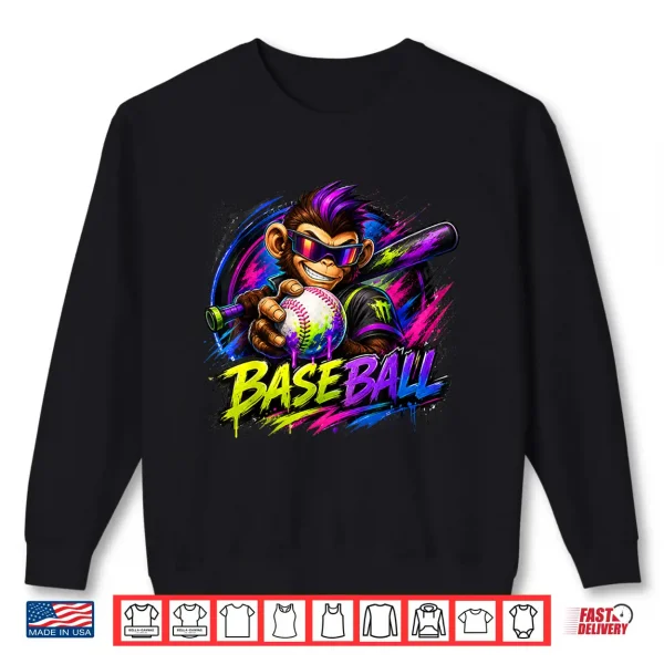 Sweatshirt Monkey Funny Animals Baseball Ice Cream Drip Cool Shirt