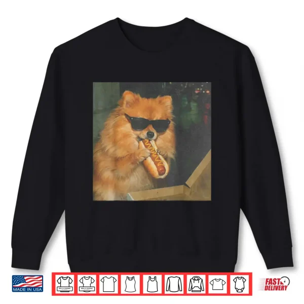 Sweatshirt Pomeranian Dog Eating Hot Dog Funny Dog Meme Shirt