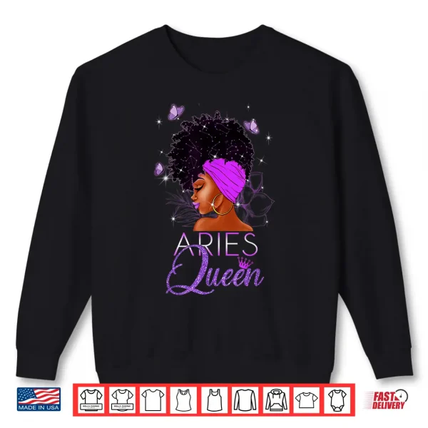 Purple Aries Queen African American Woman March April Shirt 2 Sweatshirt Purple Aries Queen African American Woman March April Shirt