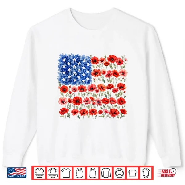 Red Poppy Flower American Flag Memorial Day Poppies Shirt 2 Sweatshirt Red Poppy Flower American Flag Memorial Day Poppies Shirt