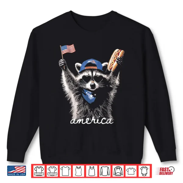 Retro Funny America Raccoon Hot Dog Lovers Patriotic Us Flag Shirt 2 Sweatshirt Retro Funny America Raccoon Hot Dog Lovers Patriotic US Flag Shirt