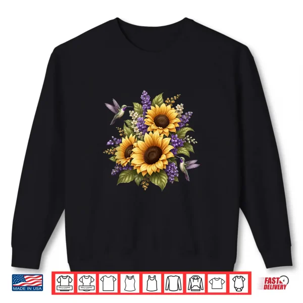 Sweatshirt Sunflower Hummingbird Floral Garden Nature Botanical Shirt