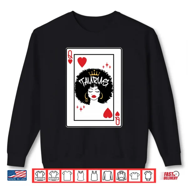 Sweatshirt Taurus Astrology Black Queen Hearts Blackjack Cards Poker Shirt