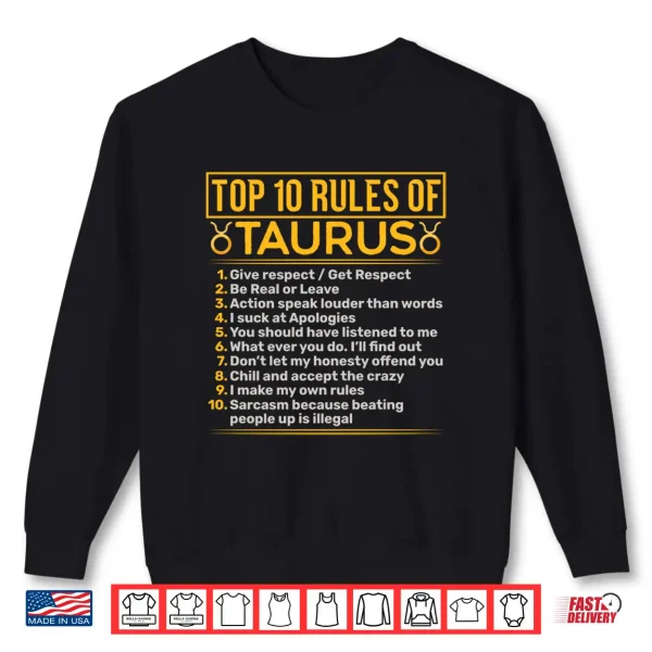 Sweatshirt Top 10 Rules Of Taurus Bull Astrology Sign Birthday Shirt