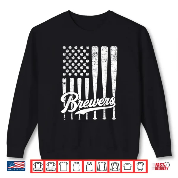 Vintage Brewers Baseball American Us Flag For Men Women Kids Shirt 2 Sweatshirt Vintage Brewers Baseball American US Flag for Men Women Kids Shirt
