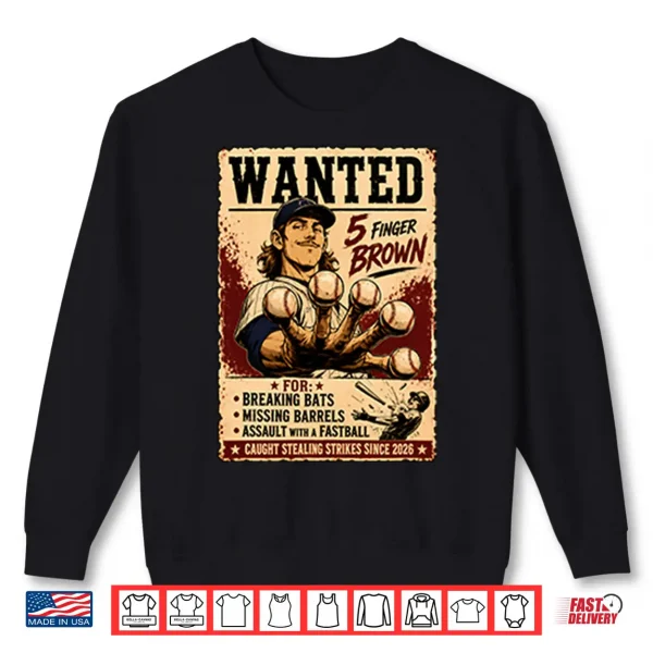 Wanted 5 Finger Brown Baseball Shirt 2 Sweatshirt Wanted 5 Finger Brown Baseball Shirt