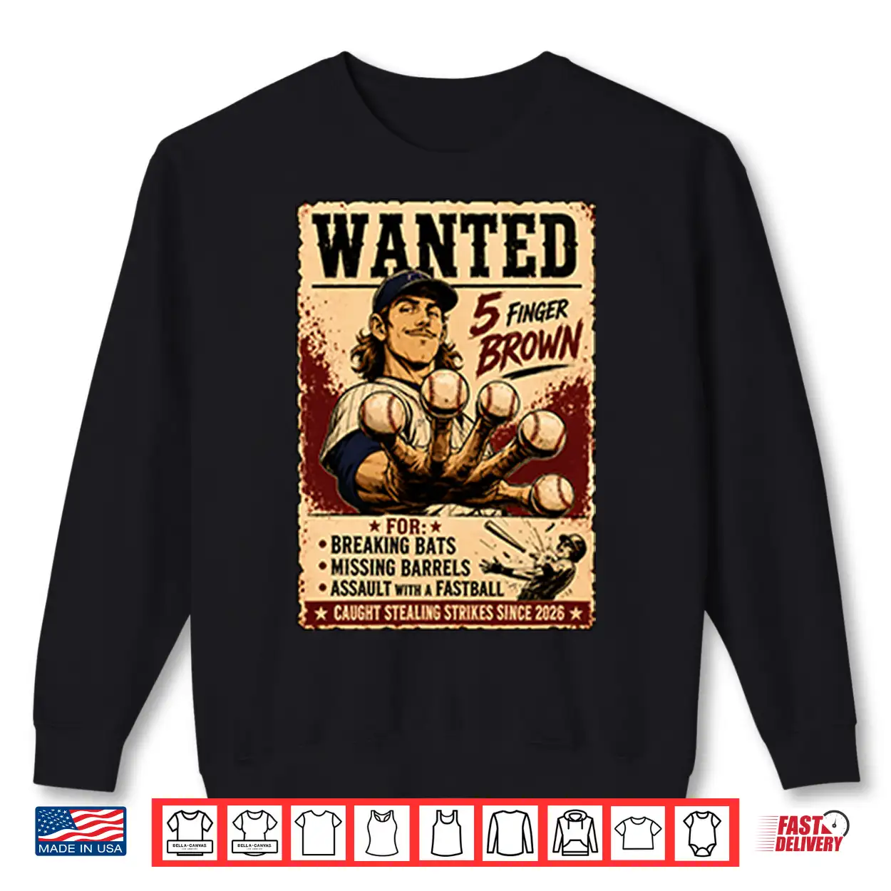 Wanted 5 Finger Brown Baseball Shirt Wanted 5 Finger Brown Baseball Shirt