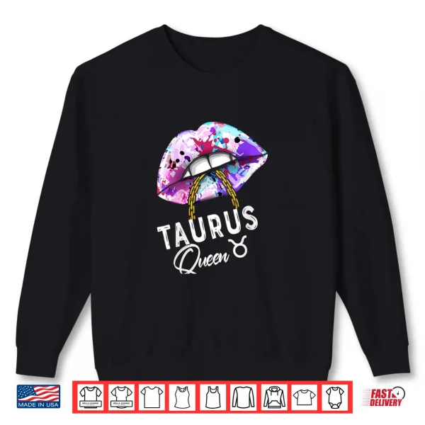 Womens Sexy Womens Taurus Queen Lips Zodiac Star Sign Chain Shirt 2 Sweatshirt Womens Sexy Womens Taurus Queen Lips Zodiac Star Sign Chain Shirt