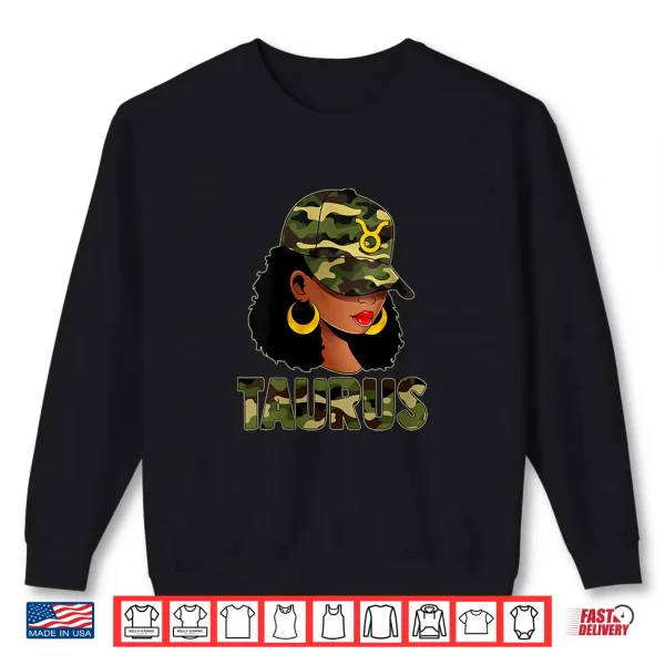 Sweatshirt Womens Taurus Queen Camouflage Black Woman Cap Zodiac Sign Shirt