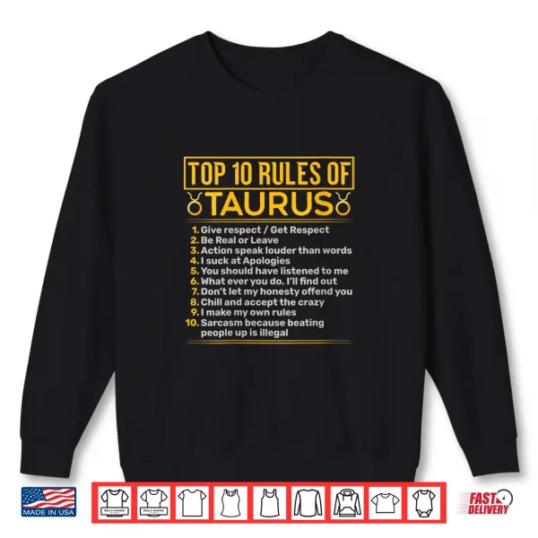 Womens Top 10 Rules Of Taurus Bull Astrology Sign Birthday Shirt 2 Sweatshirt Womens Top 10 Rules Of Taurus Bull Astrology Sign Birthday Shirt