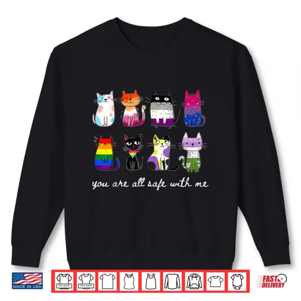 Sweatshirt You are All Safe with Me Cute Cat Pride Month LGBT Support Shirt