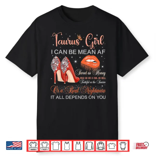 Taurus Girl Birthday High Heels Dripping Lips Butterfly Shirt