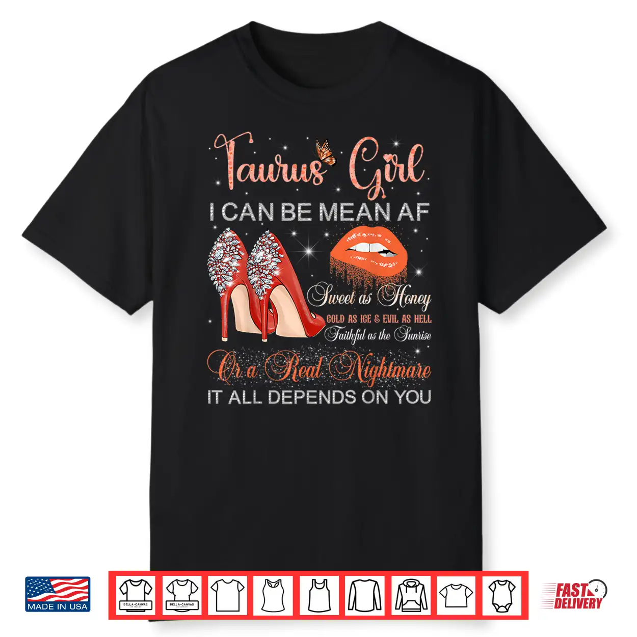 Taurus Girl Birthday High Heels Dripping Lips Butterfly Shirt Taurus Girl Birthday High Heels Dripping Lips Butterfly Shirt