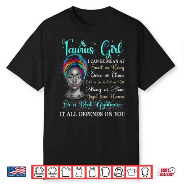 Taurus Girl Black Queen Zodiac Birthday Afro Woman Shirt