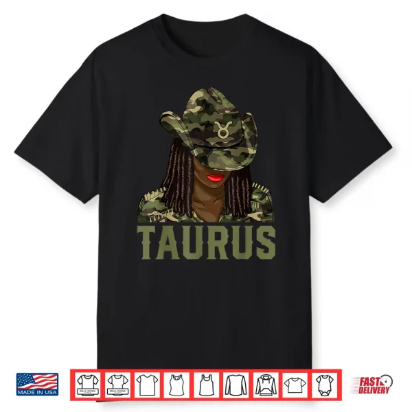 Taurus Western Black Cowgirl Camo African American Zodiac Shirt