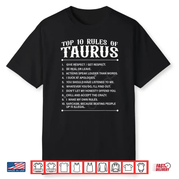Top 10 Rules Of Taurus Zodiac Sign Astrology Lover Men Women Shirt