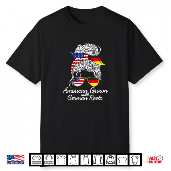 USA Germany Heritage White Hair Messy Bun Women Girls Gift Shirt