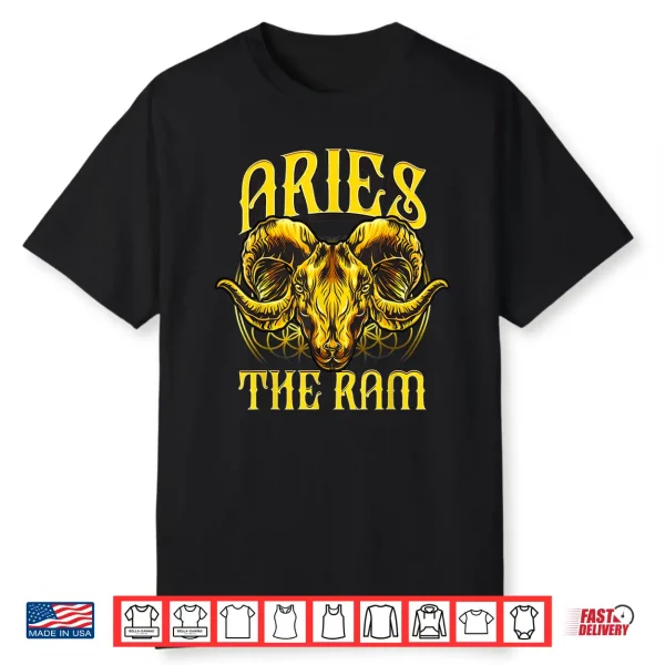 Unique Aries Art Gift With Golden Ram For Horoscope Lovers Shirt