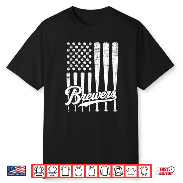 Vintage Brewers Baseball American Us Flag For Men Women Kids Shirt