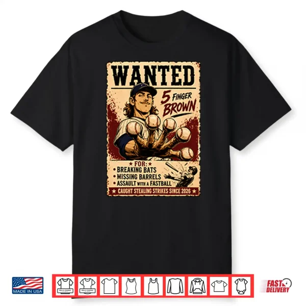 Wanted 5 Finger Brown Baseball Shirt