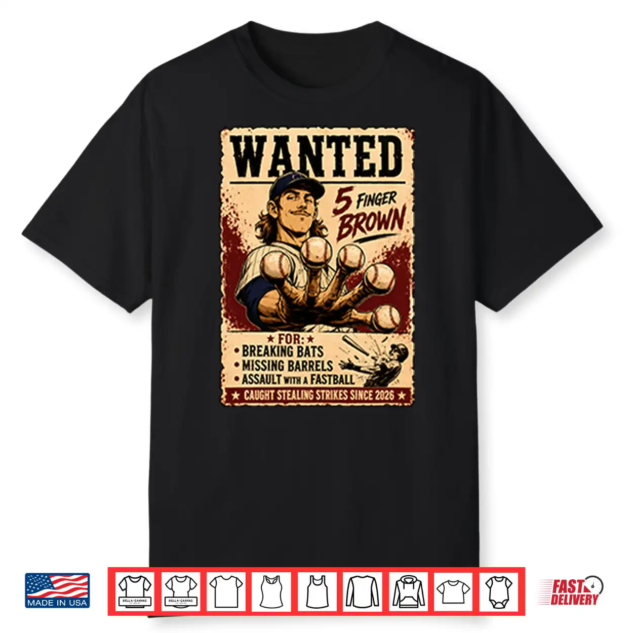 Wanted 5 Finger Brown Baseball Shirt Wanted 5 Finger Brown Baseball Shirt