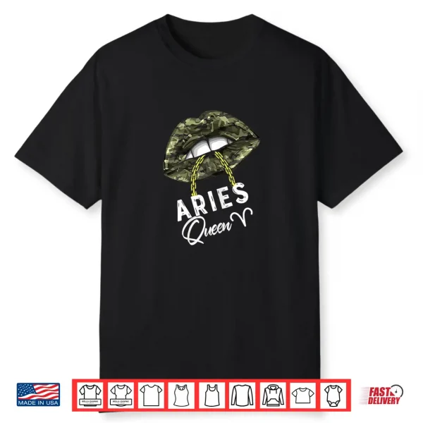 Womens Army Aries Queen Lips Camouflage Womens Military Green Shirt
