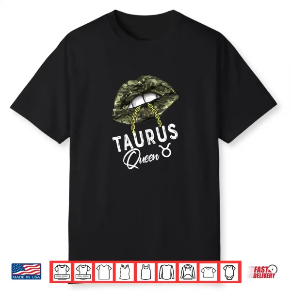 Womens Army Taurus Queen Lips Camouflage Womens Military Green Shirt