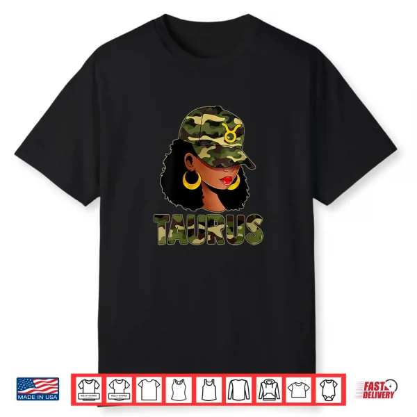 Womens Taurus Queen Camouflage Black Woman Cap Zodiac Sign Shirt